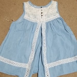 blue w/ white lace detailing tank top